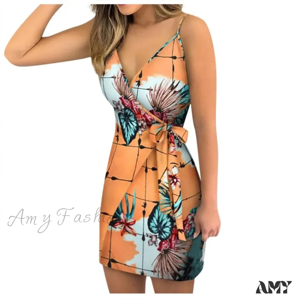 Amy Fashion - Chic Fashion Flower Print Mini Dress