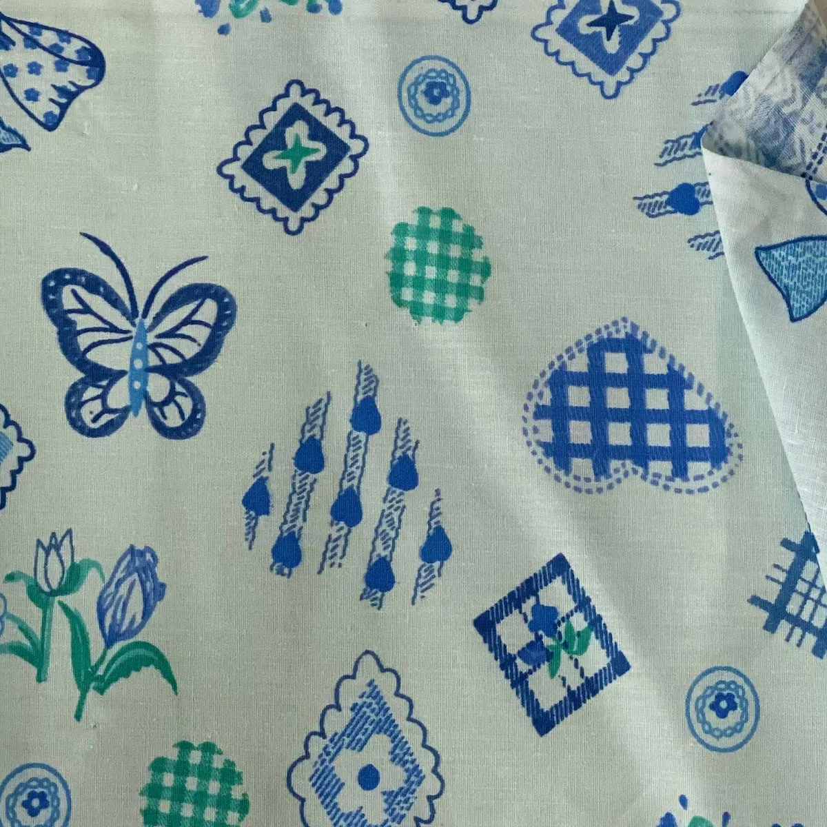 Baby Blue Butterfly Print Poly Cotton Fabric