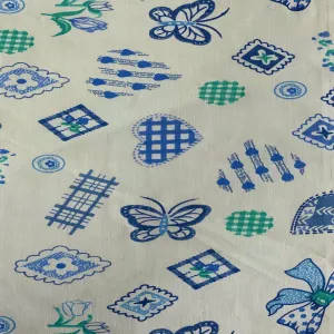 Baby Blue Butterfly Print Poly Cotton Fabric