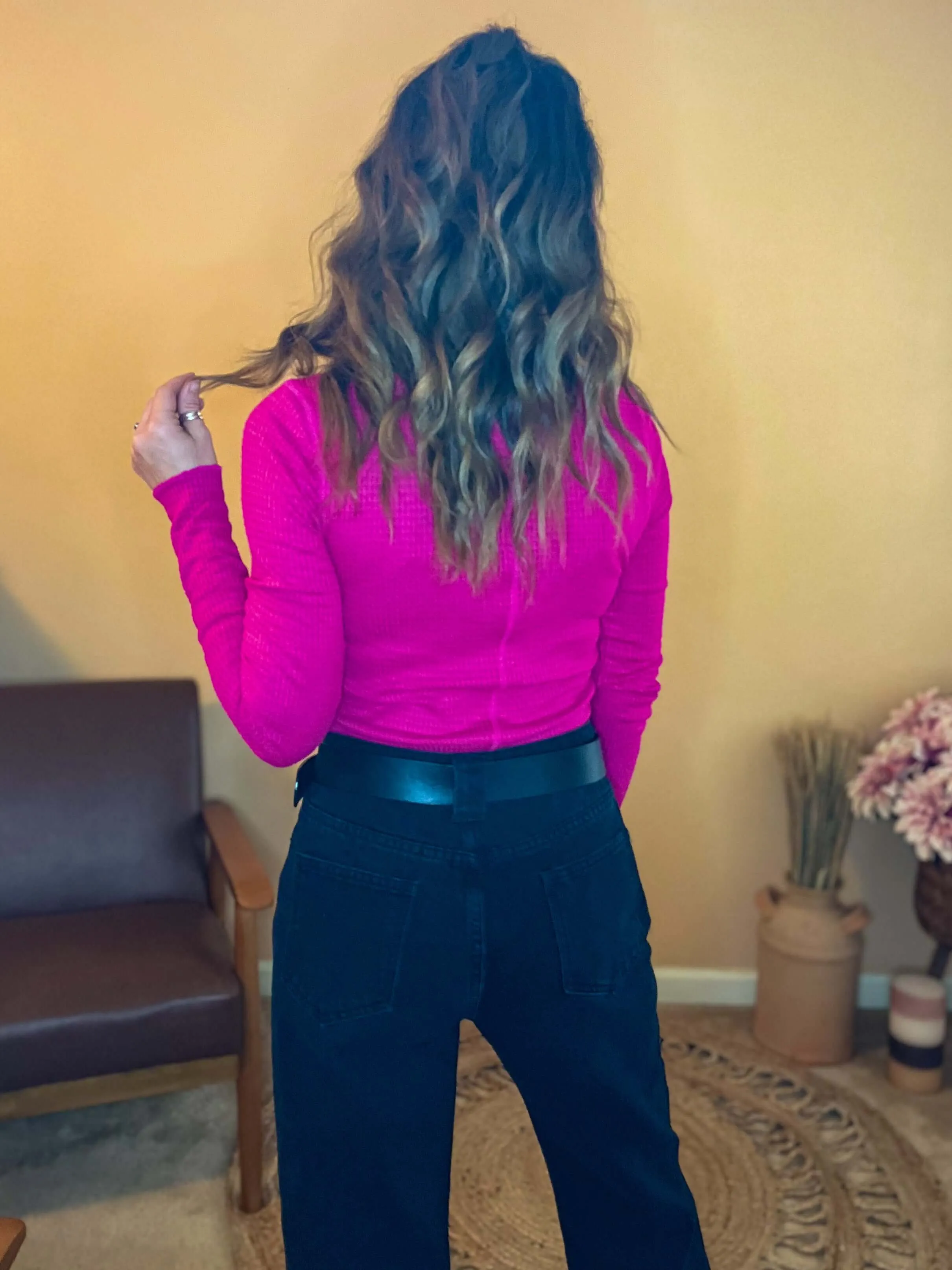 Be My Baby Waffle Knit Top - Hot Pink