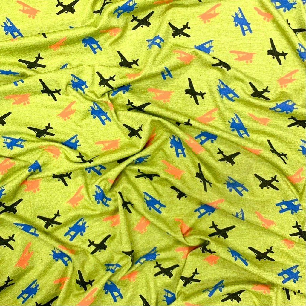 Colourful Aeroplane Cotton Jersey Fabric