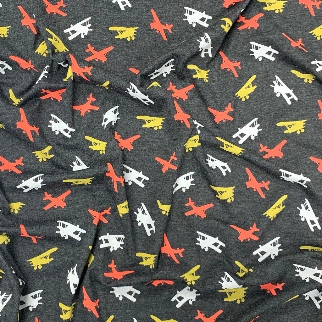 Colourful Aeroplane Cotton Jersey Fabric