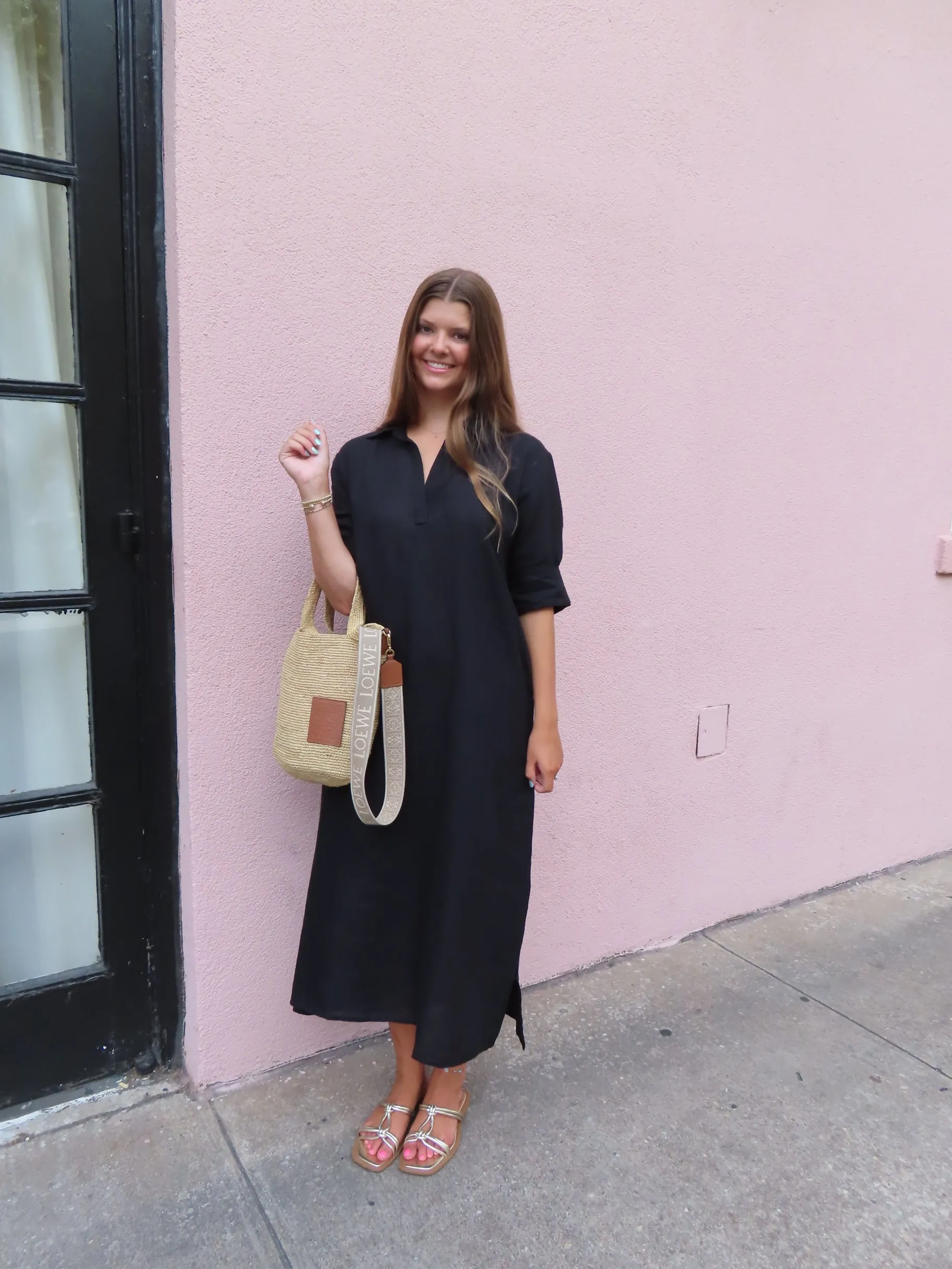 Darren Midi Dress Short Sleeve Black Linen