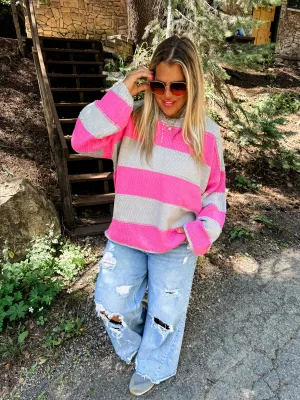Kadie Pink & Gray Stripe Knit Sweater by Blakeley