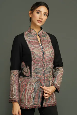 Kashmiri Jamawar Buta Black Jacket for Women | Made To Order
