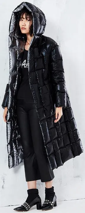 Metallic Silver & Black Reversible Puffer Coat