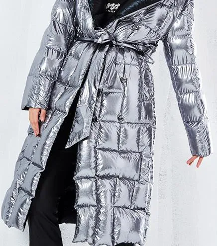 Metallic Silver & Black Reversible Puffer Coat