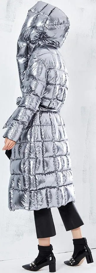 Metallic Silver & Black Reversible Puffer Coat
