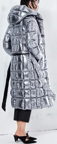Metallic Silver & Black Reversible Puffer Coat