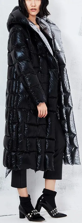 Metallic Silver & Black Reversible Puffer Coat