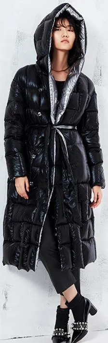 Metallic Silver & Black Reversible Puffer Coat