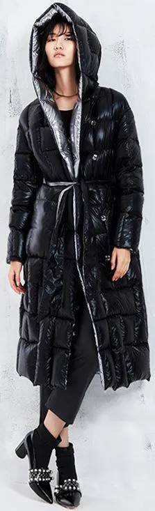 Metallic Silver & Black Reversible Puffer Coat